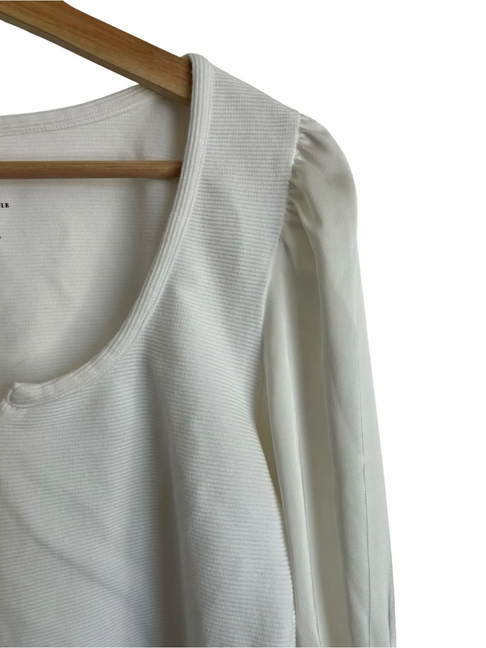 Anthropologie Maeve Ribbed Tiered Sleeve Top Medium White Puff Sleeve